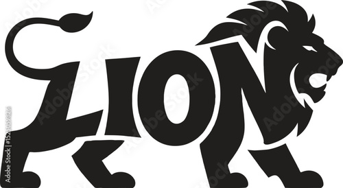 Lion TypographyThe mighty silhouette of a lion, artfully crafted with the word "LION"