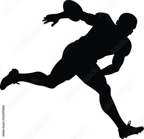 Black Silhouette of a Running Football Player Holding the Ball on White Background