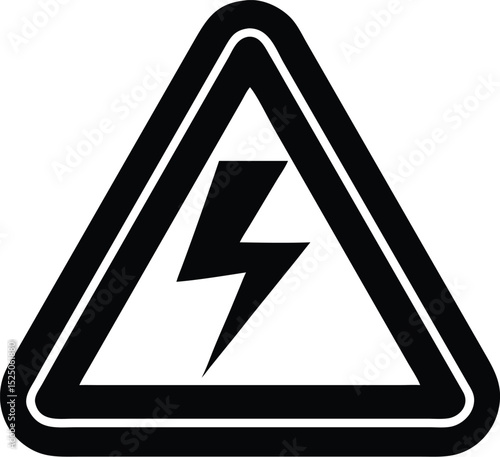 Black and White High Voltage Warning Sign Depicting Lightning Bolt in Triangle Shape