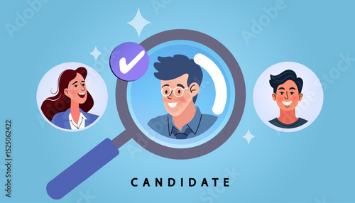 Find people employer business concept. Job hiring and online recruitment. Human resources. HR with binoculars is looking for creative workers. People with magnifying glass and spy glass.