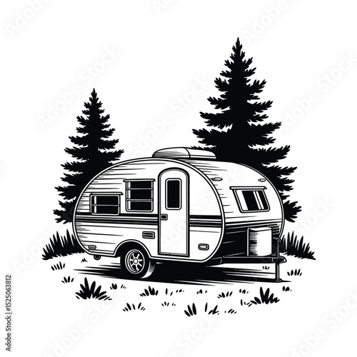 Vintage Camper Van Parked in a Forest