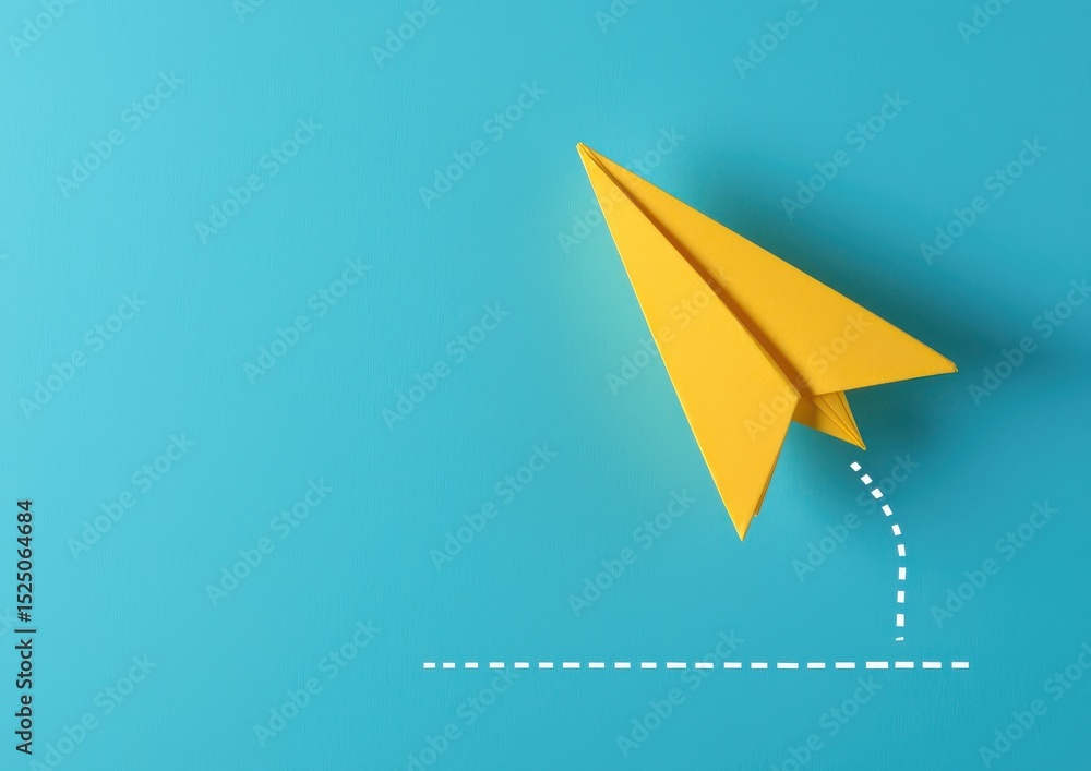 custom made wallpaper toronto digitalA yellow paper airplane changes direction on a bright blue background, symbolizing creativity and new beginnings.