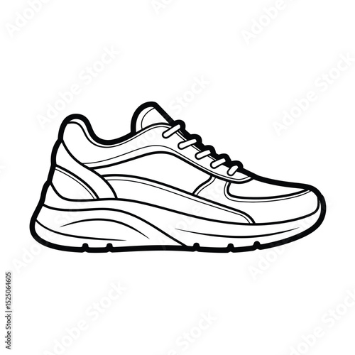 Line art drawing of a modern chunky sneaker