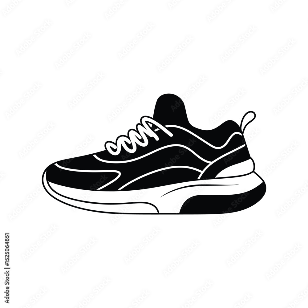 Black and White Running Shoe Icon Illustration Black and White Running Shoe Icon Illustration