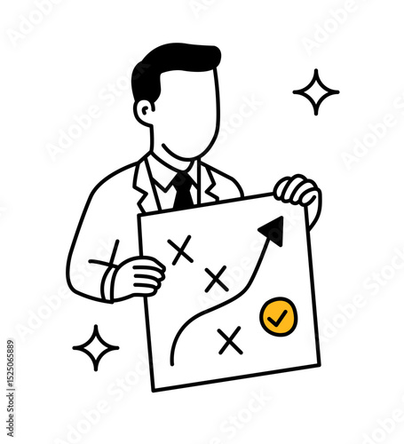 Long_LandscapeBusinessman presenting strategy plan. Showing clear direction for success. Business growth and strategic planning concept. Leadership and decision making. Goal achievement and execution.