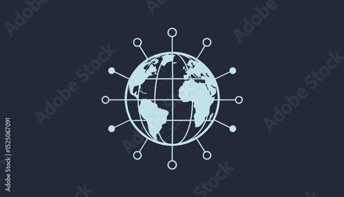 Global Network Icon Representing Digital World Connectivity with Linked Nodes