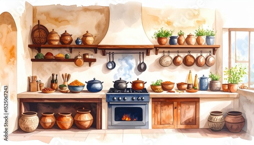 Wallpaper Mural Rustic Watercolor Kitchen Interior Torontodigital.ca