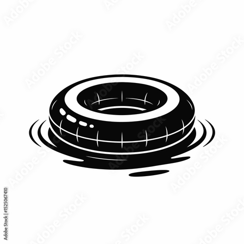 Black and White Illustration of Inflatable Swim Ring in Water