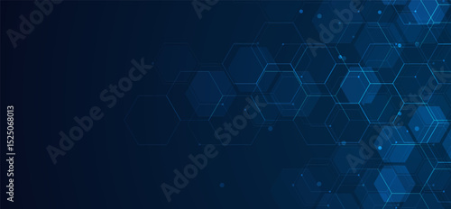 Digital technology background. Abstract hexagons background with lines and dots. Design for science, medicine or technology