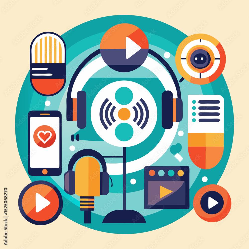 Fototapeta premium International Podcast Day Vector Illustration Set