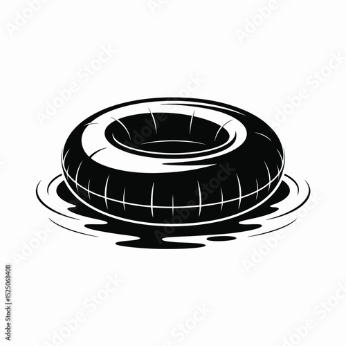 Black and White Illustration of Inflatable Tube in Water