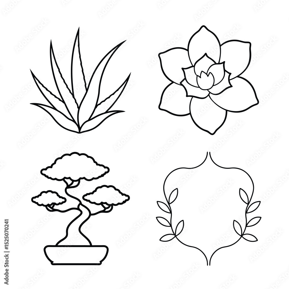 Fototapeta premium leaves and flower line art design 