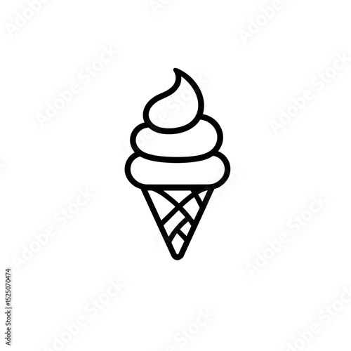 Simple black outline of a soft-serve ice cream cone, symbolizing sweetness and enjoyment
