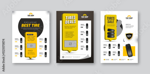 Tire shop flyer template | Tire parts product sale promotion flyer bundle | Auto repair poster, leaflet and discount flyer