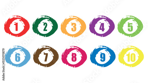 Bullet point number icons collection, set of infographic point button for web in cartoon style, colorful markers for badges and tags, logos in map interface numbers, bullet icon with number 1 to 10