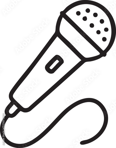 Simple Line Art Illustration of a Microphone with Cable Isolated on White Background for Design Projects