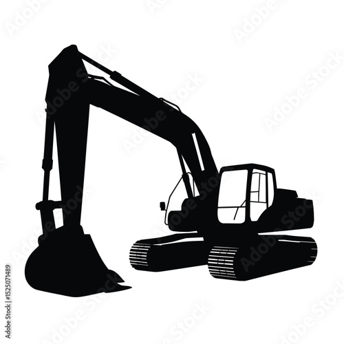 Black Silhouette of a Powerful Excavator
