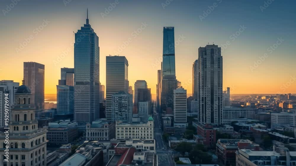 Modern city skyline sunrise aerial view urban landscape panorama business investment concept Modern city skyline sunrise aerial view urban landscape panorama business investment concept