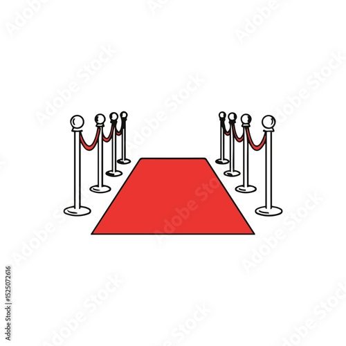 Icon of a red carpet between stanchions with ropes. Suitable for glamour, awards, events, prestige, and ceremonial themes
