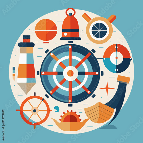 World Maritime Day Vector Set with Ships, Navigation, and Ocean Icons
