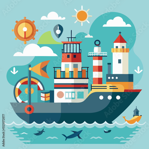World Maritime Day Vector Set with Ships, Navigation, and Ocean Icons
