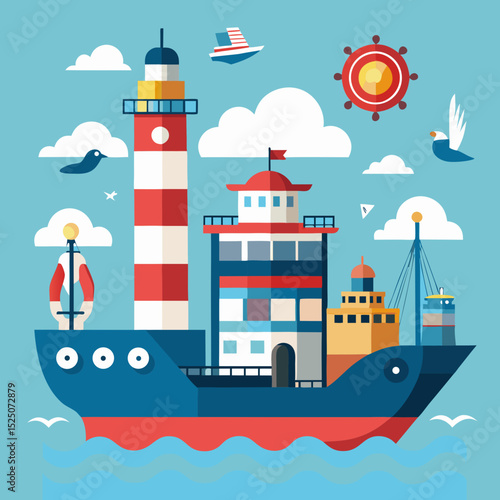 World Maritime Day Vector Set with Ships, Navigation, and Ocean Icons