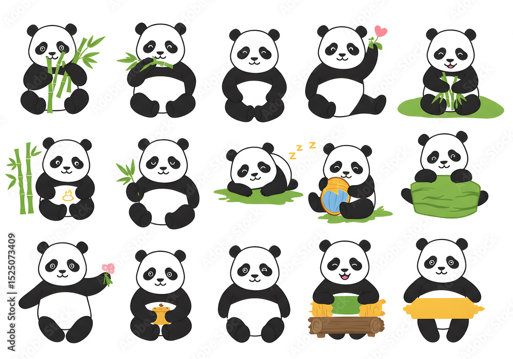 Adorable Panda Bear Illustrations Collection of Cute Panda Characters in Various Poses Adorable Panda Bear Illustrations Collection of Cute Panda Characters in Various Poses