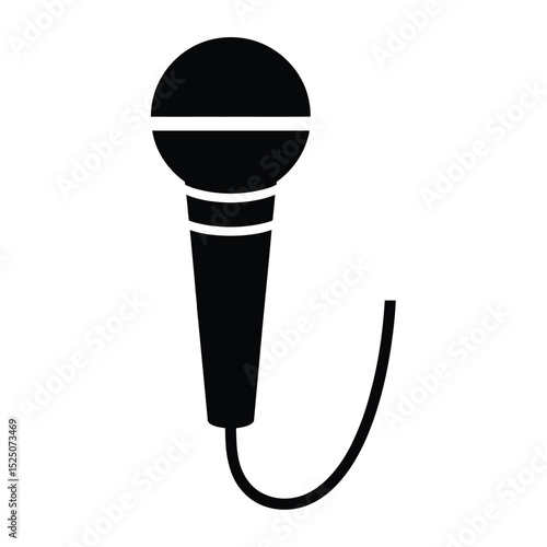 Simple Black Silhouette of a Microphone with Cord