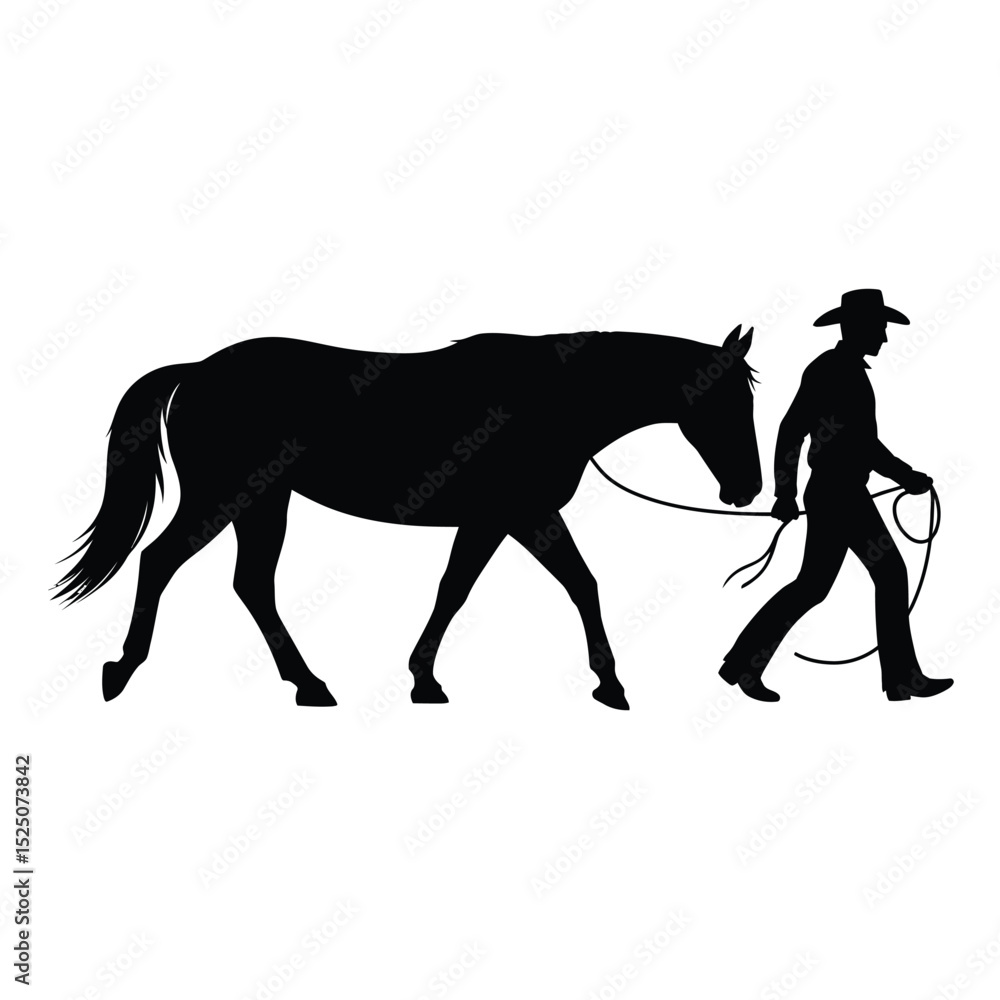 Silhouette of Cowboy Leading Horse Silhouette of Cowboy Leading Horse