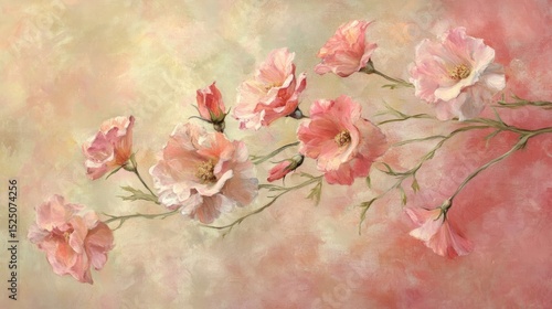 Delicate Pink Flowers on Soft Color Background in Elegant Style