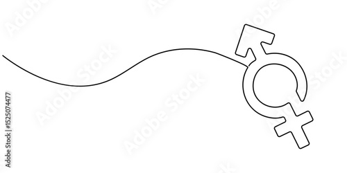 Continuous one line drawing of male and female gender symbol. vector illustration, Male gender icon line continuous drawing vector. One line Male gender icon vector background. Male gender. Continuous