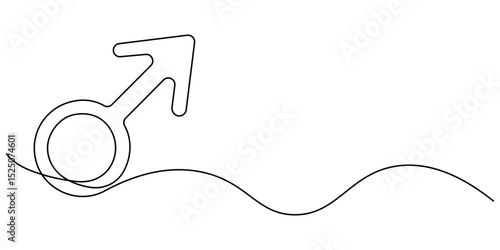 Male gender icon line continuous drawing vector. One line Male gender icon vector background. Male gender. Continuous outline of a Male gender icon, Gender continuous one line drawing. Male and female