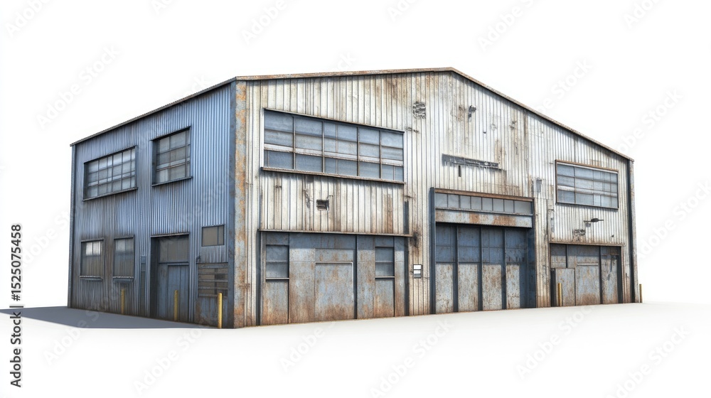 Obraz premium Weathered Industrial Warehouse with Rustic Steel Facade for Design