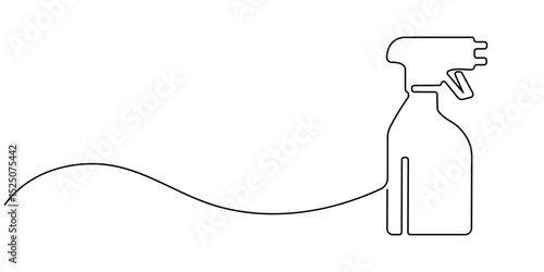 Disinfectant Spray Continuous Line Editable Stroke Icon, Detergent spray bottle dispenser vector. One line continuous drawing illustration. Hand drawn linear silhouette icon. Cleaning product.