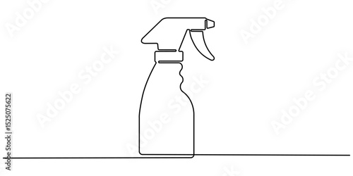 Disinfectant Spray Continuous Line Editable Stroke Icon, Detergent spray bottle dispenser vector. One line continuous drawing illustration. Hand drawn linear silhouette icon. Cleaning product.