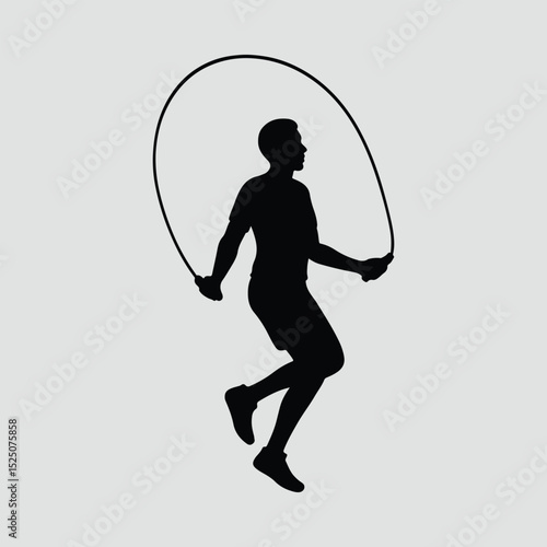 Silhouette man jumping rope fitness exercise training Illustration Vector