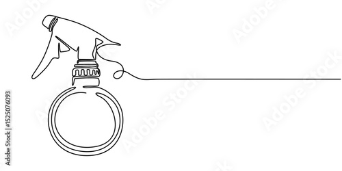 Disinfectant Spray Continuous Line Editable Stroke Icon, Detergent spray bottle dispenser vector. One line continuous drawing illustration. Hand drawn linear silhouette icon. Cleaning product.