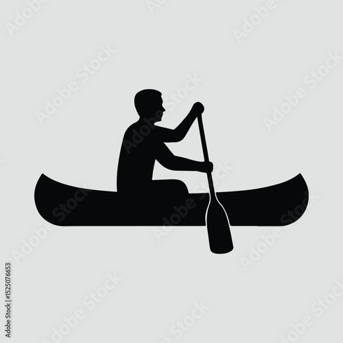 Silhouette man paddling canoe boat recreation Illustration Vector