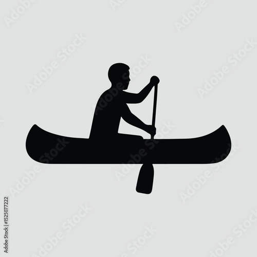 Silhouette man paddling canoe on water Illustration Vector