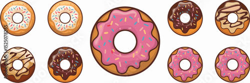 Variety doughnut icons with classic and decorated styles in circle