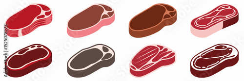 Vector icon set of steak cuts and doneness levels
