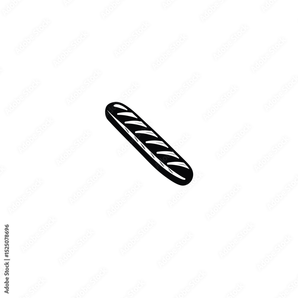 Flat silhouette of a baguette loaf, elongated and sharply defined Flat silhouette of a baguette loaf, elongated and sharply defined