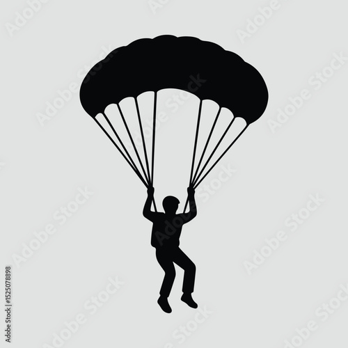 Silhouette parachutist jumping with parachute flat design vector illustration