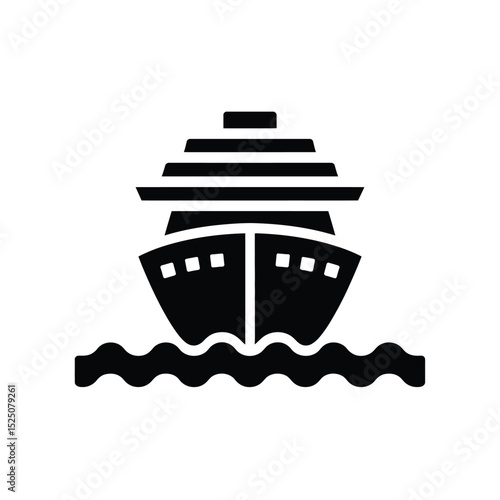 Cruise Ship Icon Black Silhouette on Waves
