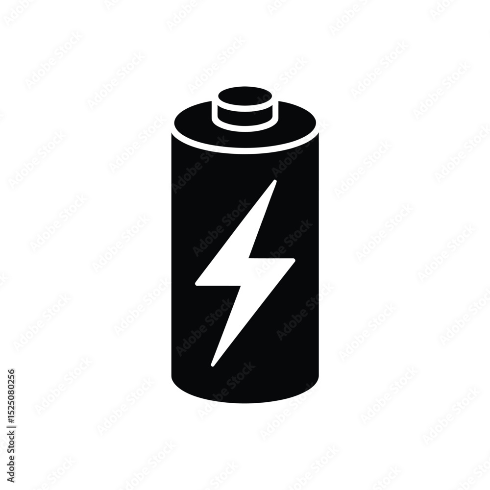 Black Battery Icon with Lightning Bolt Symbol Black Battery Icon with Lightning Bolt Symbol