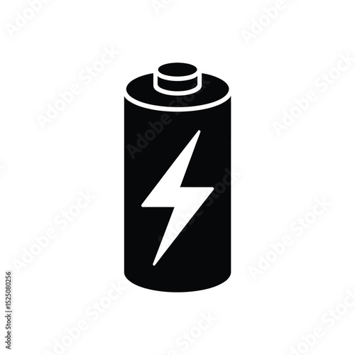 Black Battery Icon with Lightning Bolt Symbol