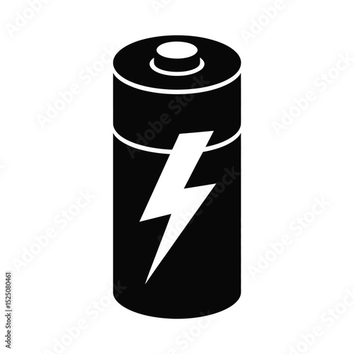 Black and White Battery Icon with Lightning Bolt