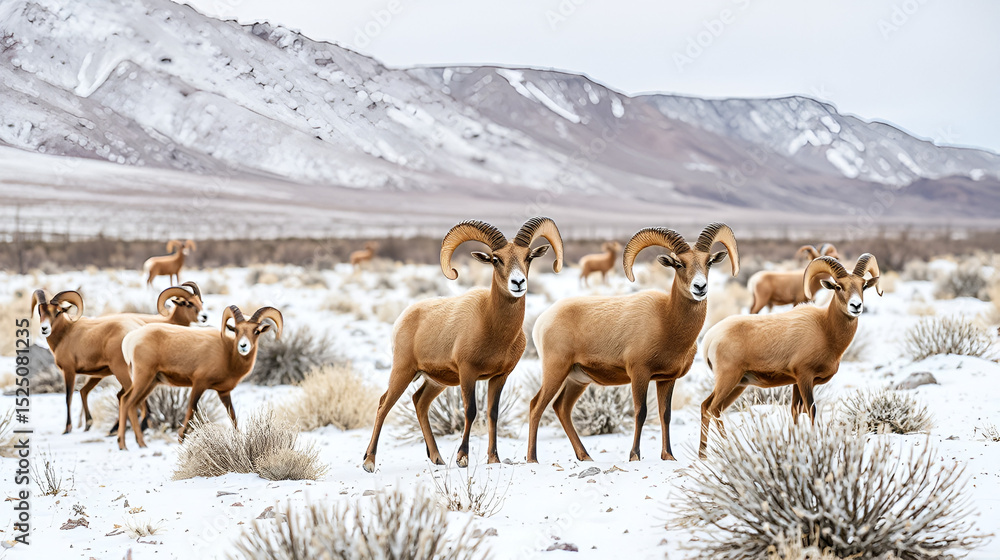 Naklejka premium Desert Sheep Rams in the Nevada Desert in Winter