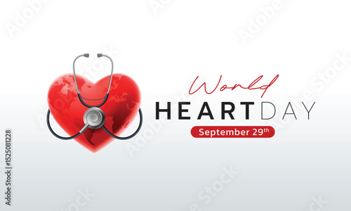 World Heart Day on September 29. Includes heart icons, EKG lines, and medical elements for use in health awareness campaigns, posters, web banners, and social media content.