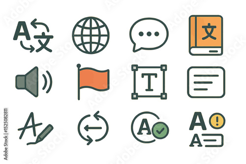 Language tools icons for translation and communication